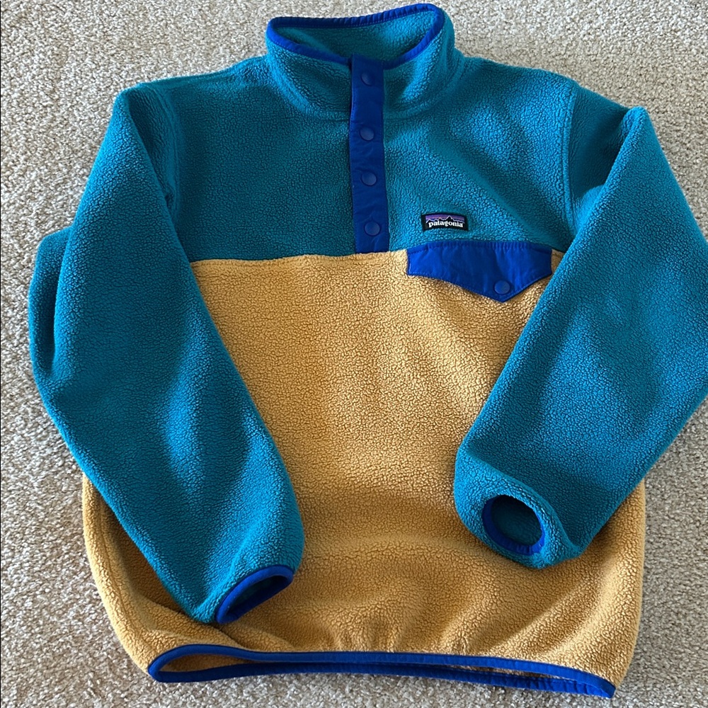 Patagonia Boys Teal and Mustard Synchilla Pullover